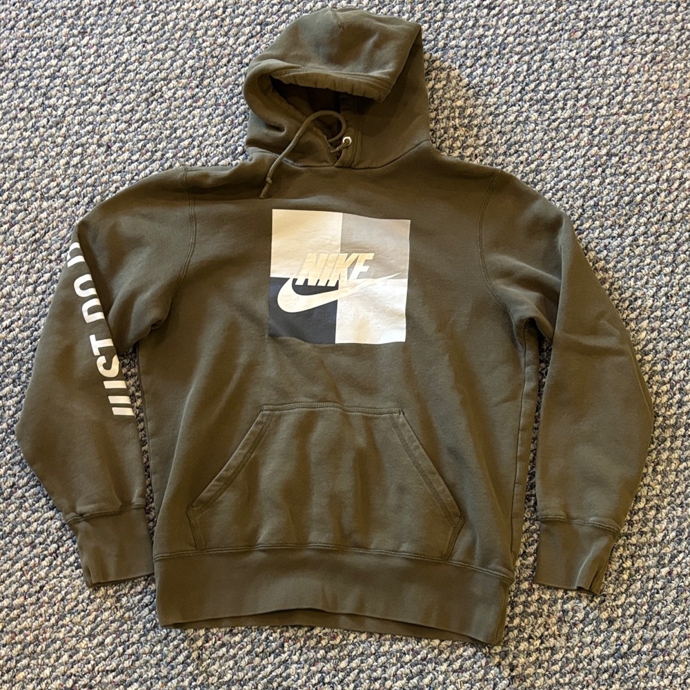 Nike Men's Dark Green Hoodie with Logo